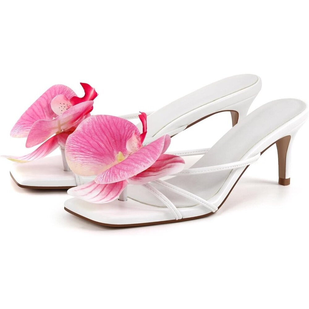 ⚡Women's White Slip On Kitten Heel Strappy Design Pull On Comfortable Shoes